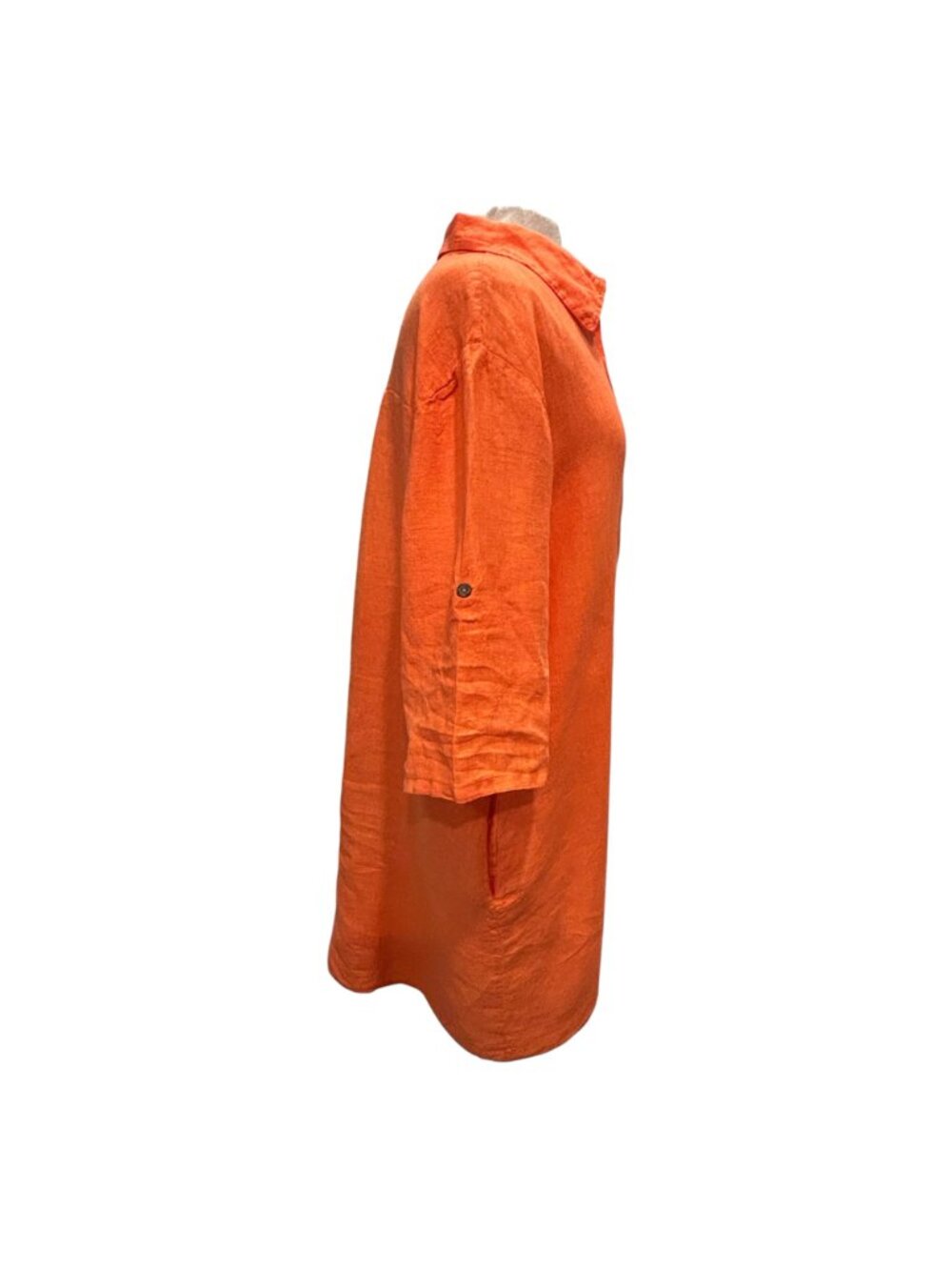 VEN MODA 100% Linen Shirt Dress Made in Italy Orange Lagenlook Oversized L - Picture 5 of 7